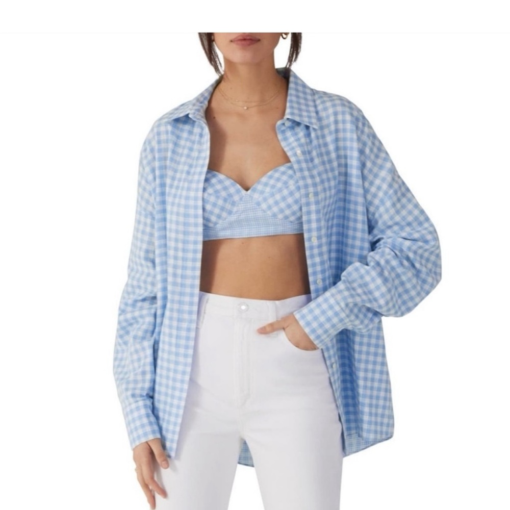 Favorite Daughter Blue White Gingham blouse Anthropologie. Cotton. NWT. Small